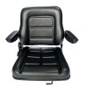 Source One Seating universal forklift seat with fold-down design, PVC leather fabric material, heavy-duty suspension base, China factory direct manufacture.