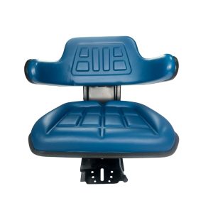 Source One Seating vinyl blue suspension seat, Grammer-style design, fits John Deere tractors, heavy-duty shock absorption, China factory direct manufacture.